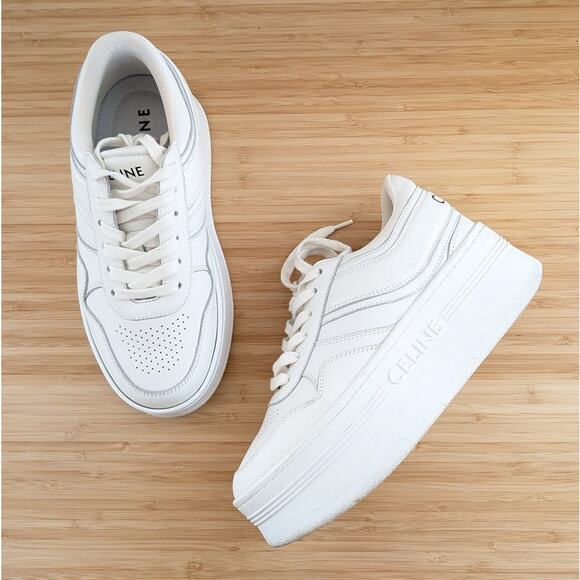 CELINE White Block Logo Sneakers with Wedge Outsole in Calfskin, size IT 36/US 6 - Picture 1 of 11